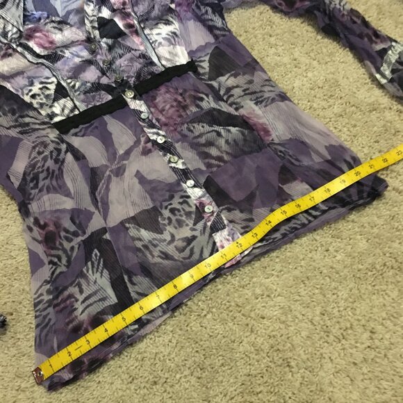 SE Stenau Purple Whimsigoth Floral & Animal Print Button Down Shirt - Picture 14 of 16